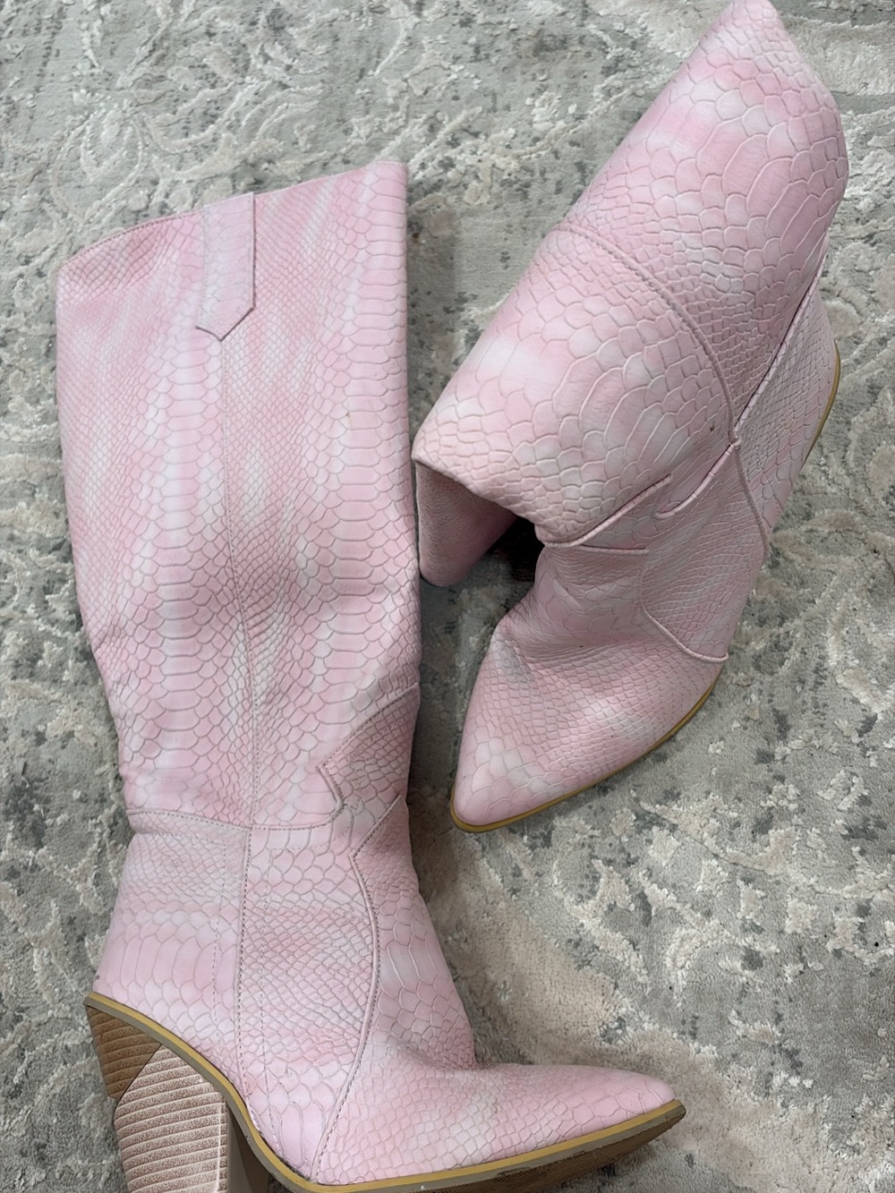 Women's Pink Snake-Embossed Mid-Calf Western Boots